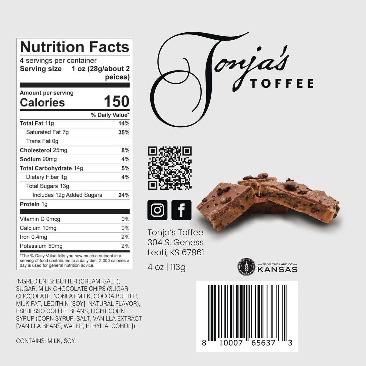 Tonja's Toffee Milk Chocolate Almond Toffee 4oz, 8oz, 16oz | Handcrafted | Small-Batch | Gluten-Free | Dye-Free | Made in USA | Family Owned