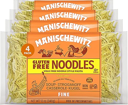 Manishewitz Gluten Free Fine Noodles 12oz (4 Pack) All Natural, Yolk Free, Low Sodium, Kosher for Passover and Year Round