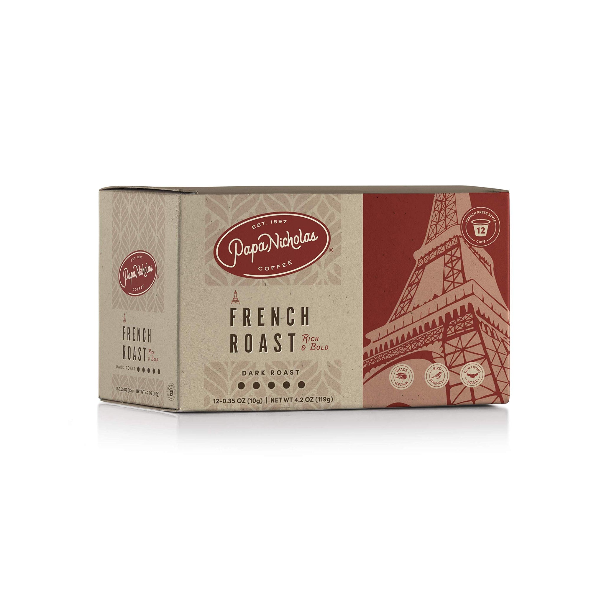 PapaNicholas Coffee Single Serve Coffee Cups, Fits Keurig K Cup Brewers, French Roast, 48 Coffee Pods