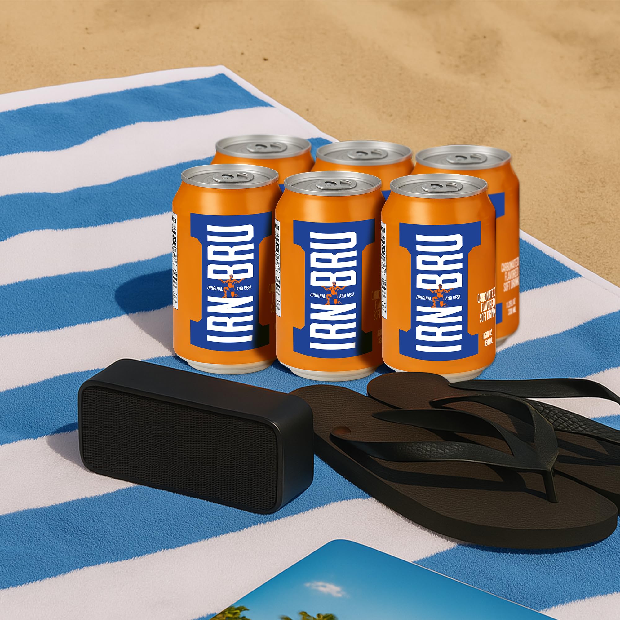 IRN-BRU Original Scottish Sparkling Soda, Citrus Flavored Carbonated Drink - Sparkling Flavored Soft Drink, 32 Flavor Recipe, 11.1 fl oz Cans, Pack