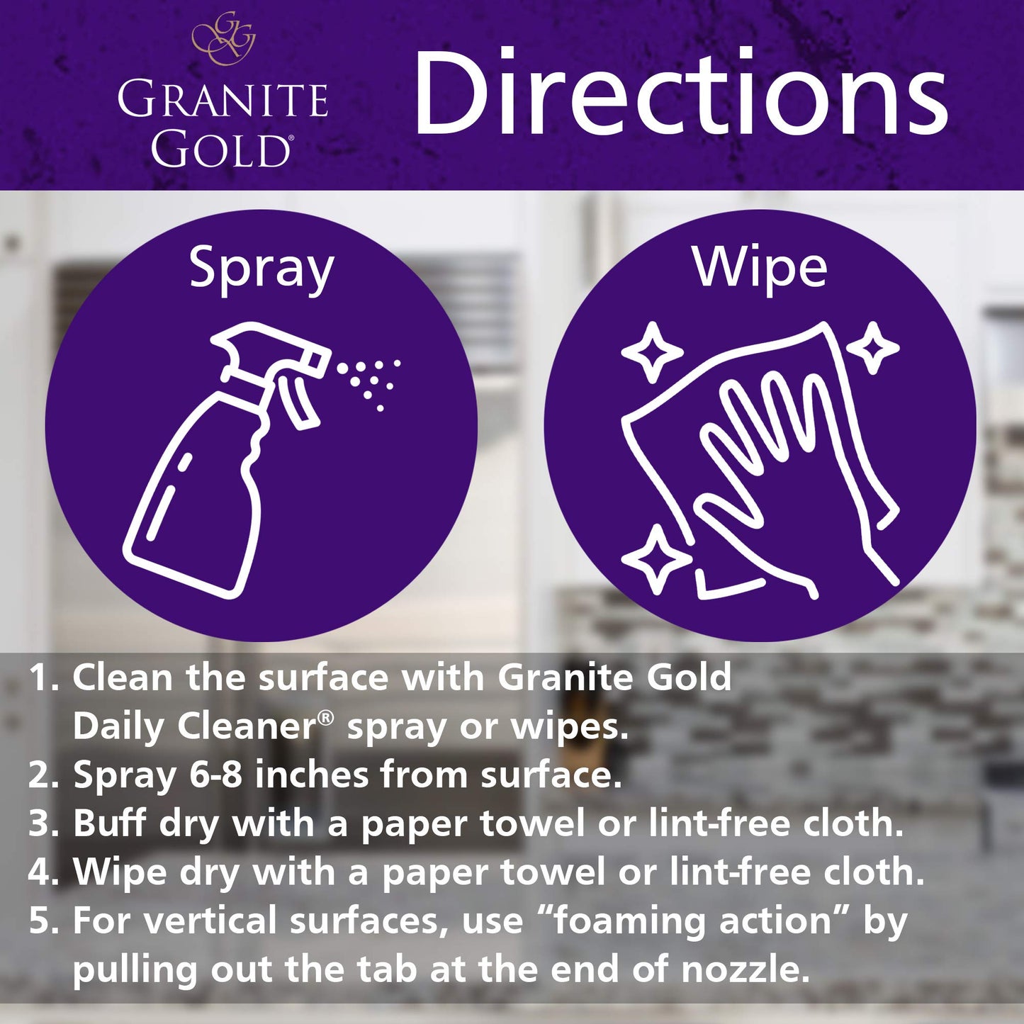 Granite Gold Polish Spray, Streak-Free Shine for Granite, Quartz, Marble, Travertine, Natural Stone Countertops, 24 Fl Oz (Pack of 1)