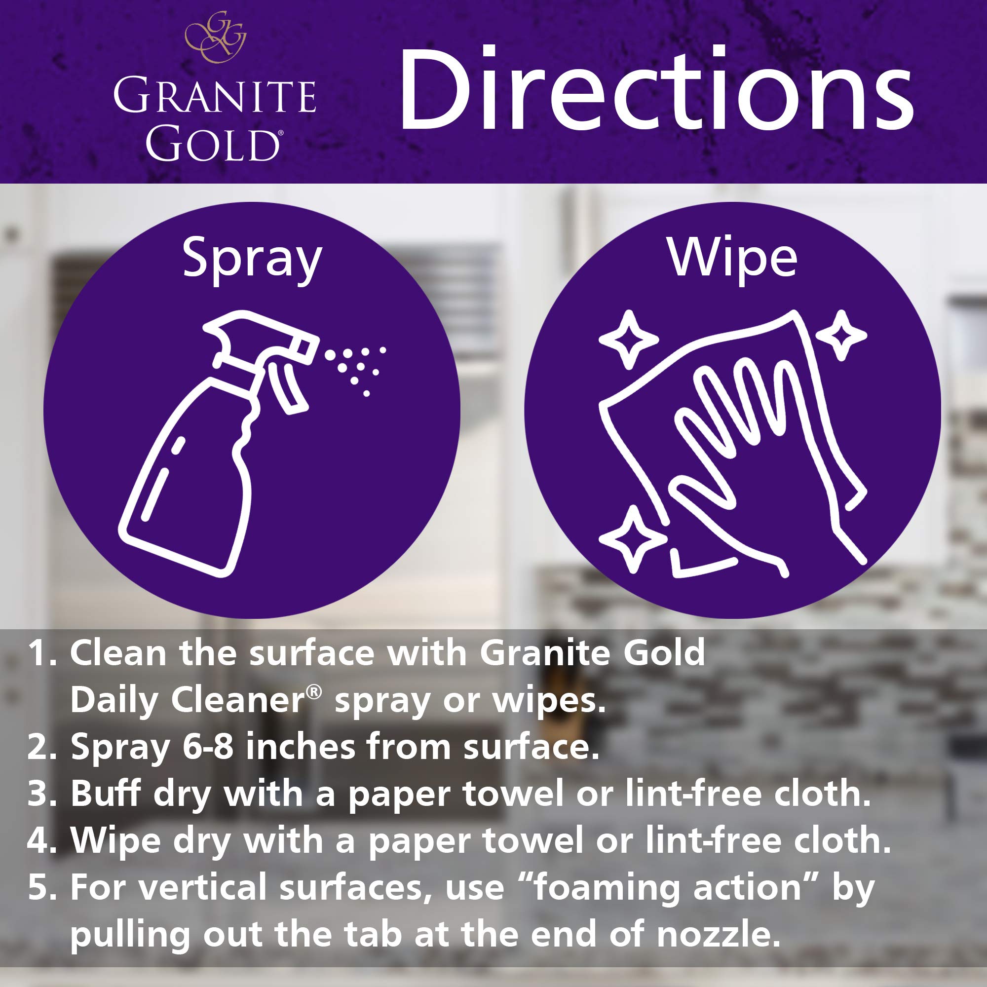 Granite Gold Polish Spray, Streak-Free Shine for Granite, Quartz, Marble, Travertine, Natural Stone Countertops, 24 Fl Oz (Pack of 1)