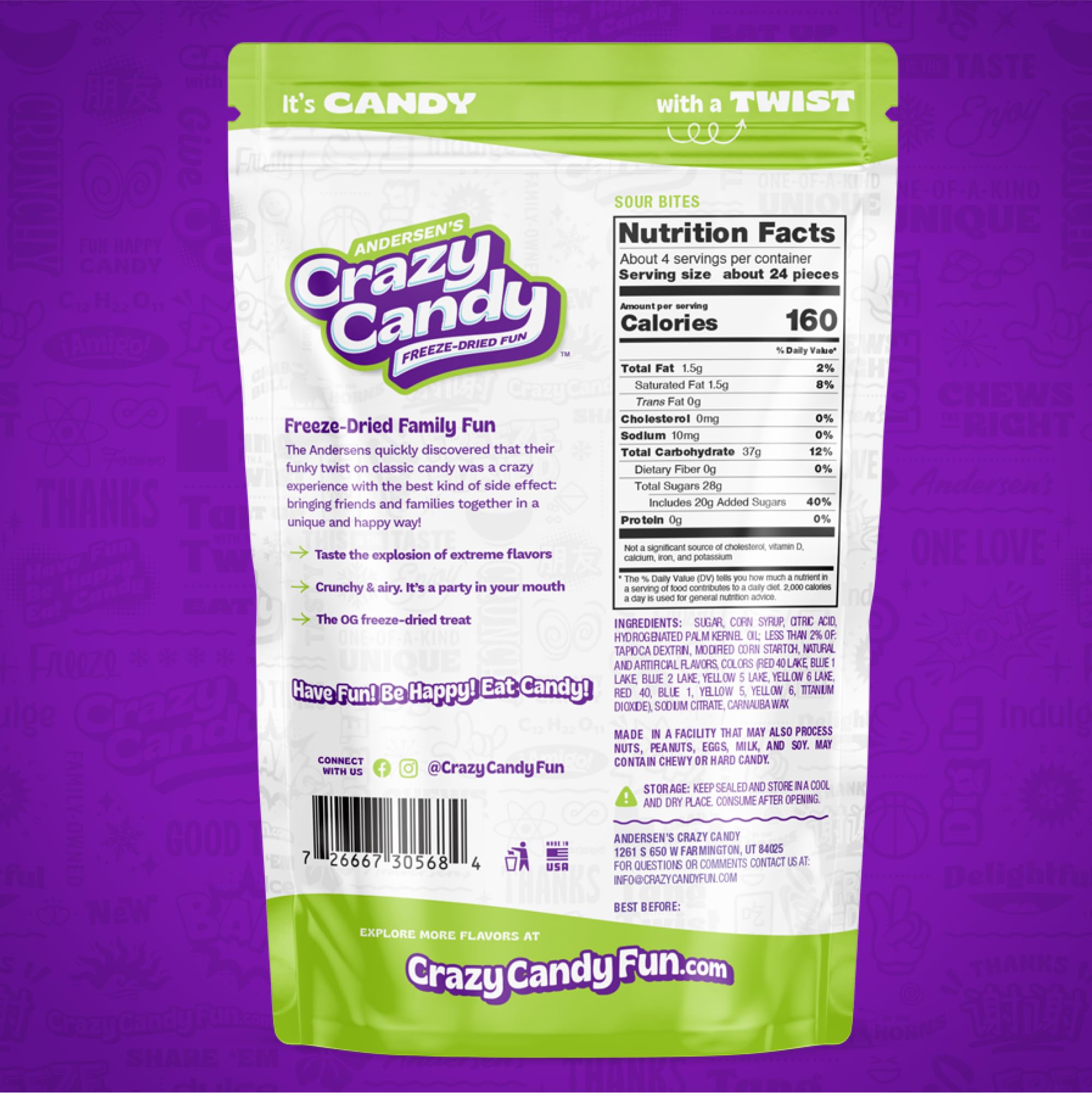 Freeze Dried Sour Candy - Crazy Candy Sour Bites; Intense Tangy, Crunchy and Amplified Tart Flavor, 4.2oz Bag