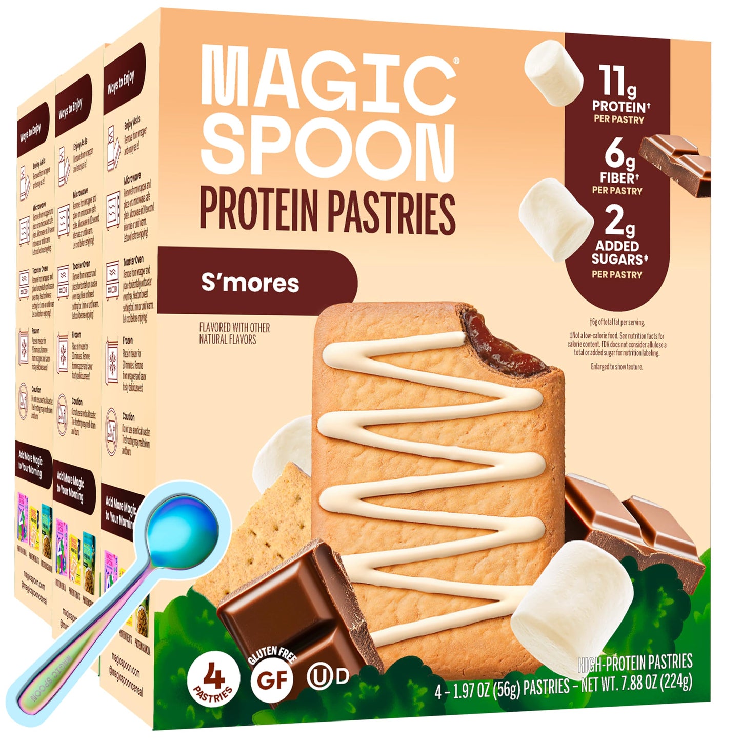 Magic Spoon High Protein Pastries, S'mores - 11g Protein, 6g Fiber, 5g Net Carbs, 3g Sugar - Gluten Free, Grain Free, Keto Friendly Protein Snacks - 3