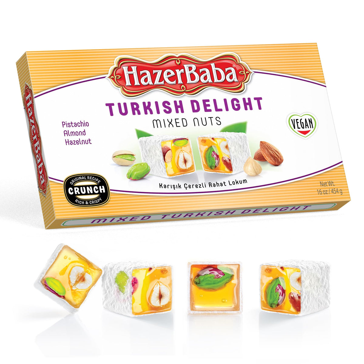 HazerBaba Turkish Delight Candy, Mixed Nuts & Vanilla, 16 oz (Pack of 1)