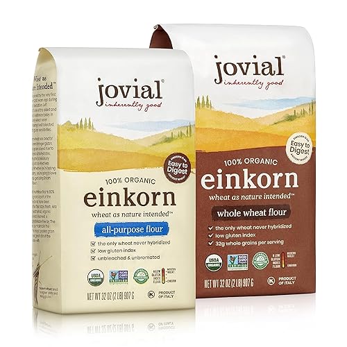 Jovial Organic Einkorn Whole Wheat & Unbleached All Purpose Flour - Bread Baking Flour for Sourdough, High Protein, Non-GMO, Organic Pizza & Pasta