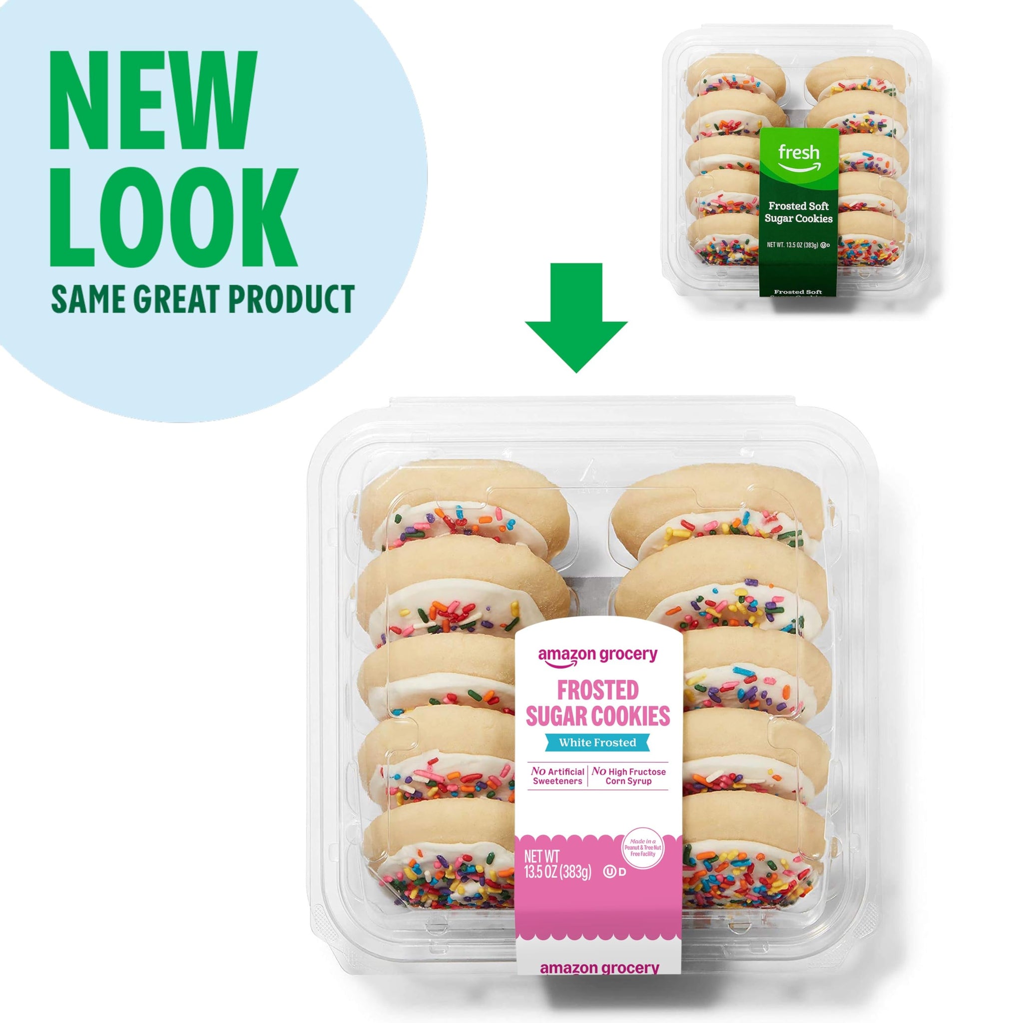 Amazon Grocery, White Frosted Sugar Cookies, 13.5 Oz, 10 Ct, Frozen