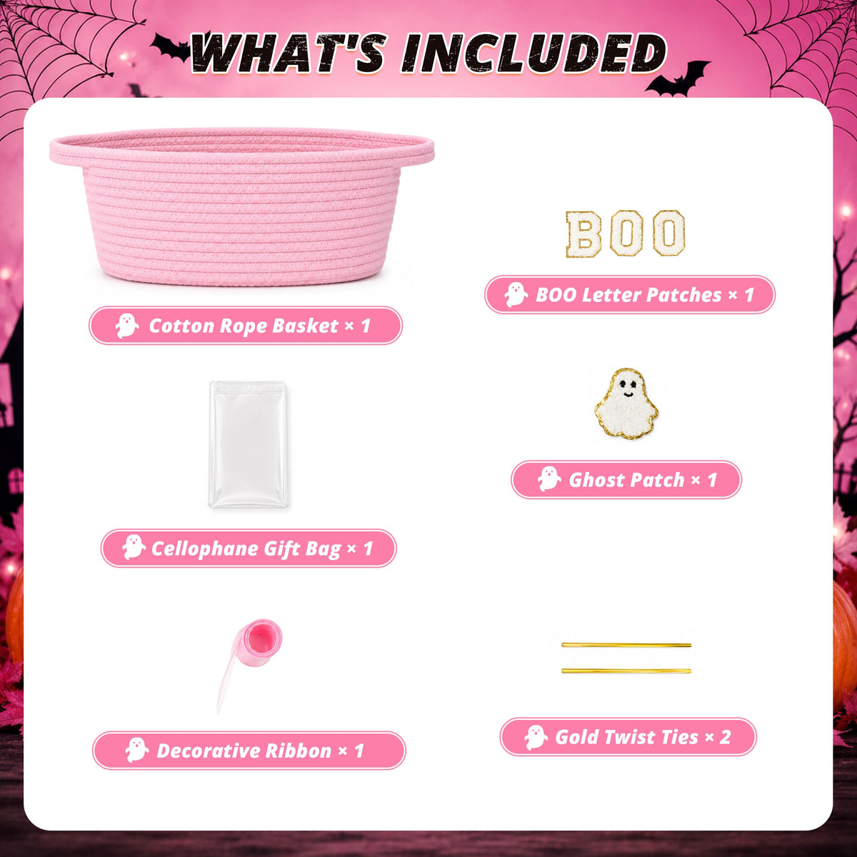 MELLBAY Halloween Boo Gift Basket, Pink Boo Trick or Treat Buckets
