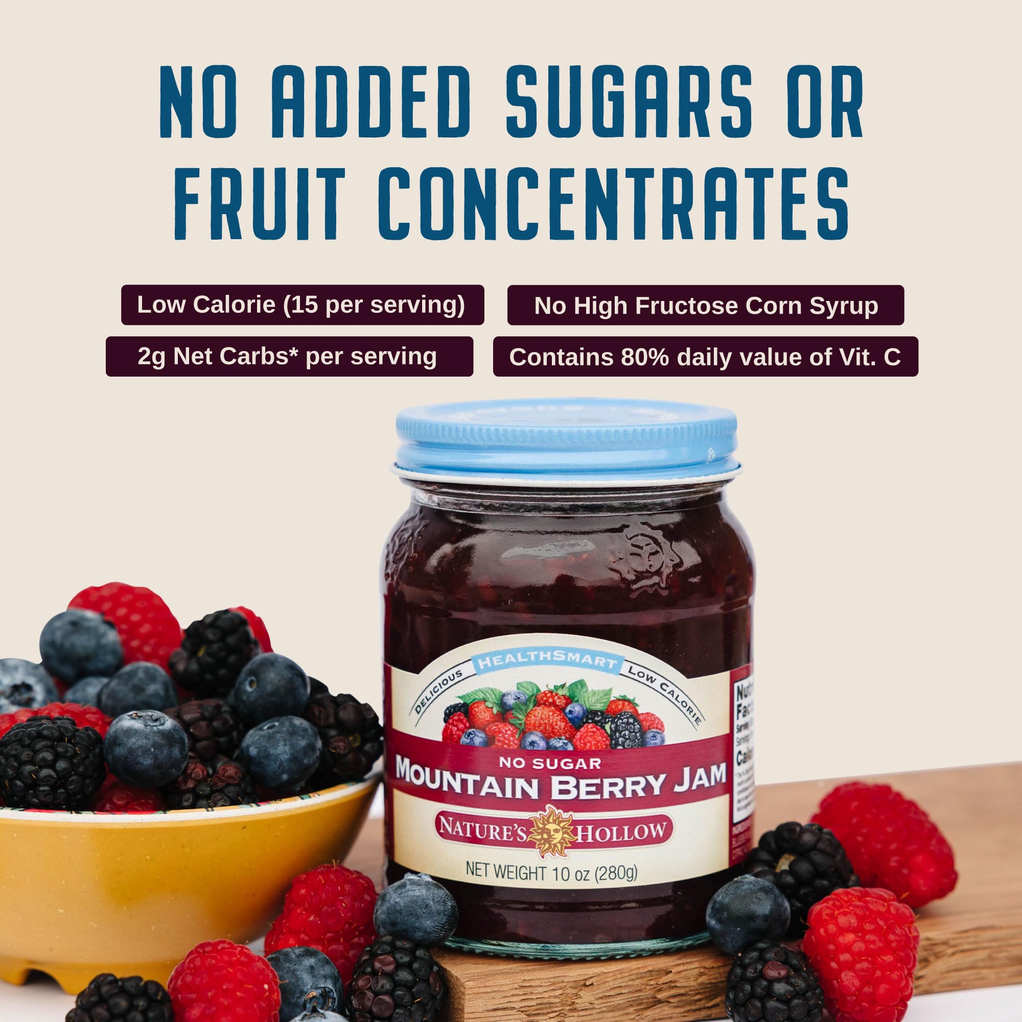 Nature's Hollow Mountain Berry Jam: Sugar Free Jam and Preserves, Low Cal, Non GMO, Keto Jam, Vegan, Gluten Free, and Diabetic Friendly - Sugar Free