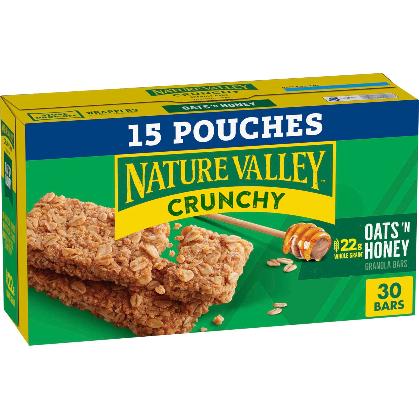 Nature Valley Crunchy Granola Bars, Oats 'n Honey, 30 Ct, 22.35 oz (15 Pouches)