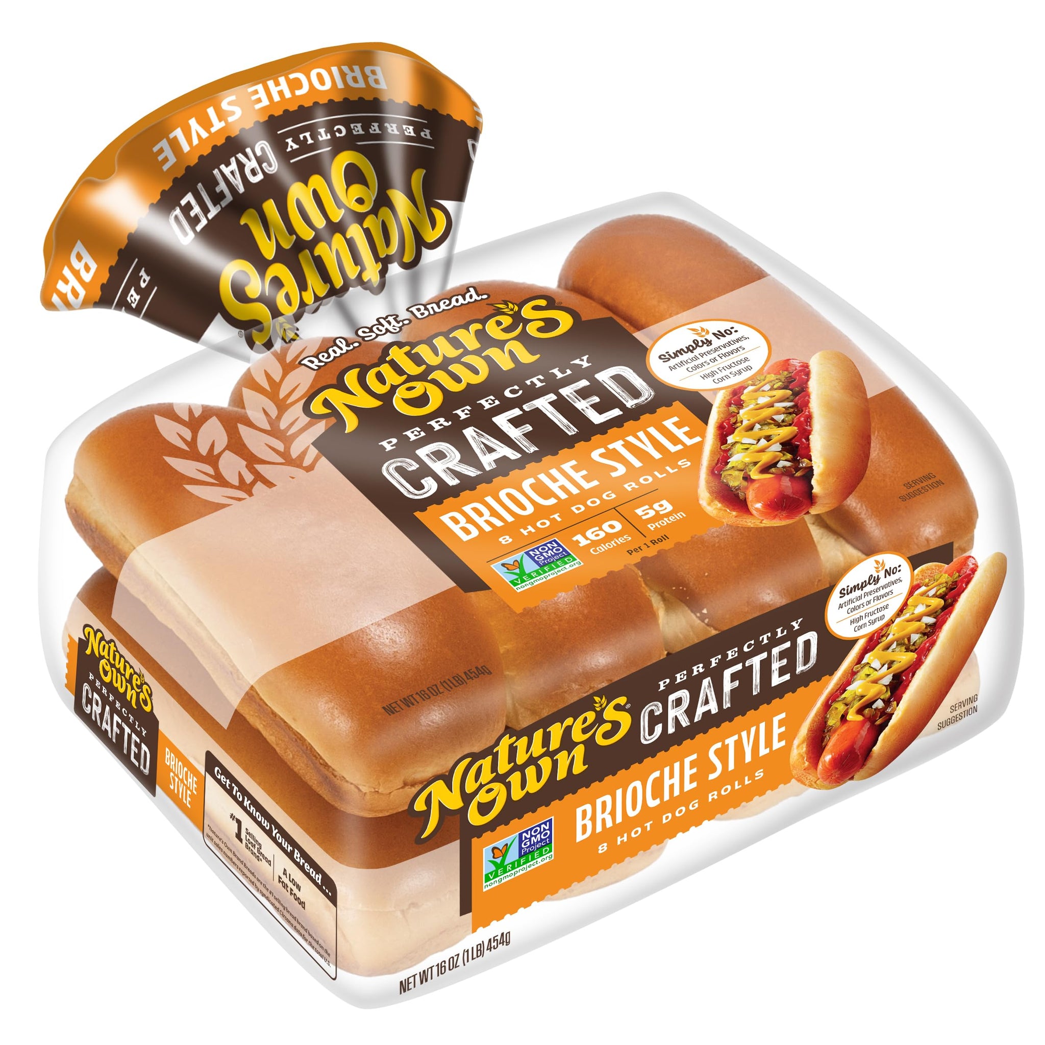 Nature's Own Perfectly Crafted Brioche Style Hot Dog Rolls, Non-GMO Hot Dog Buns, 8 Count