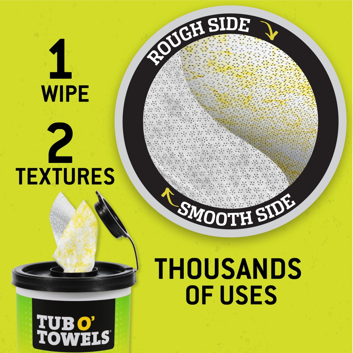 Tub O' Towels TW75 Heavy-Duty Multi-Surface Cleaning Wipes - Dual Texture 10" x 12" XL, 75 Count - Removes Grease, Tar, Oil, Paint, Ink & Tough Stains