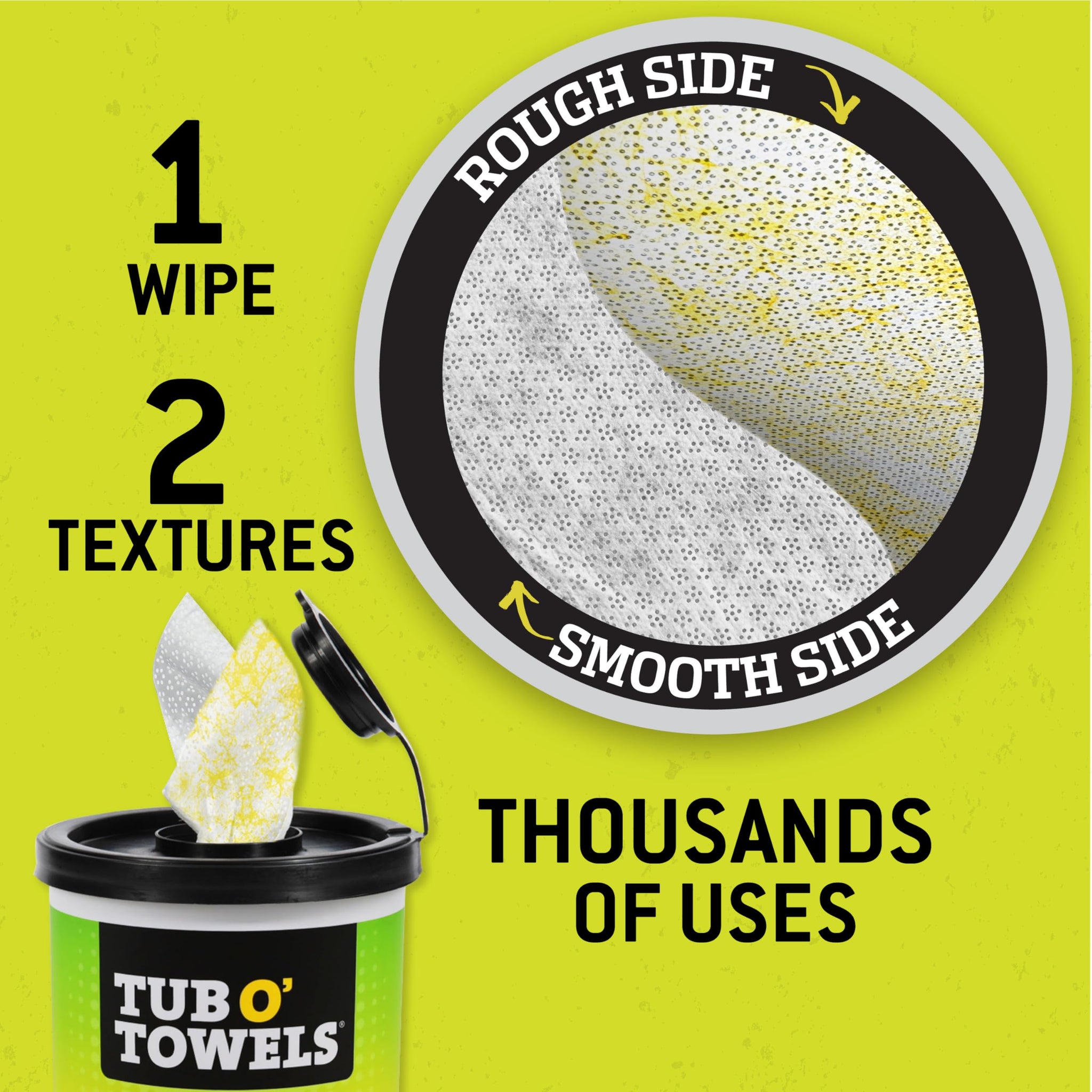 Tub O' Towels TW75 Heavy-Duty Multi-Surface Cleaning Wipes - Dual Texture 10" x 12" XL, 75 Count - Removes Grease, Tar, Oil, Paint, Ink & Tough Stains