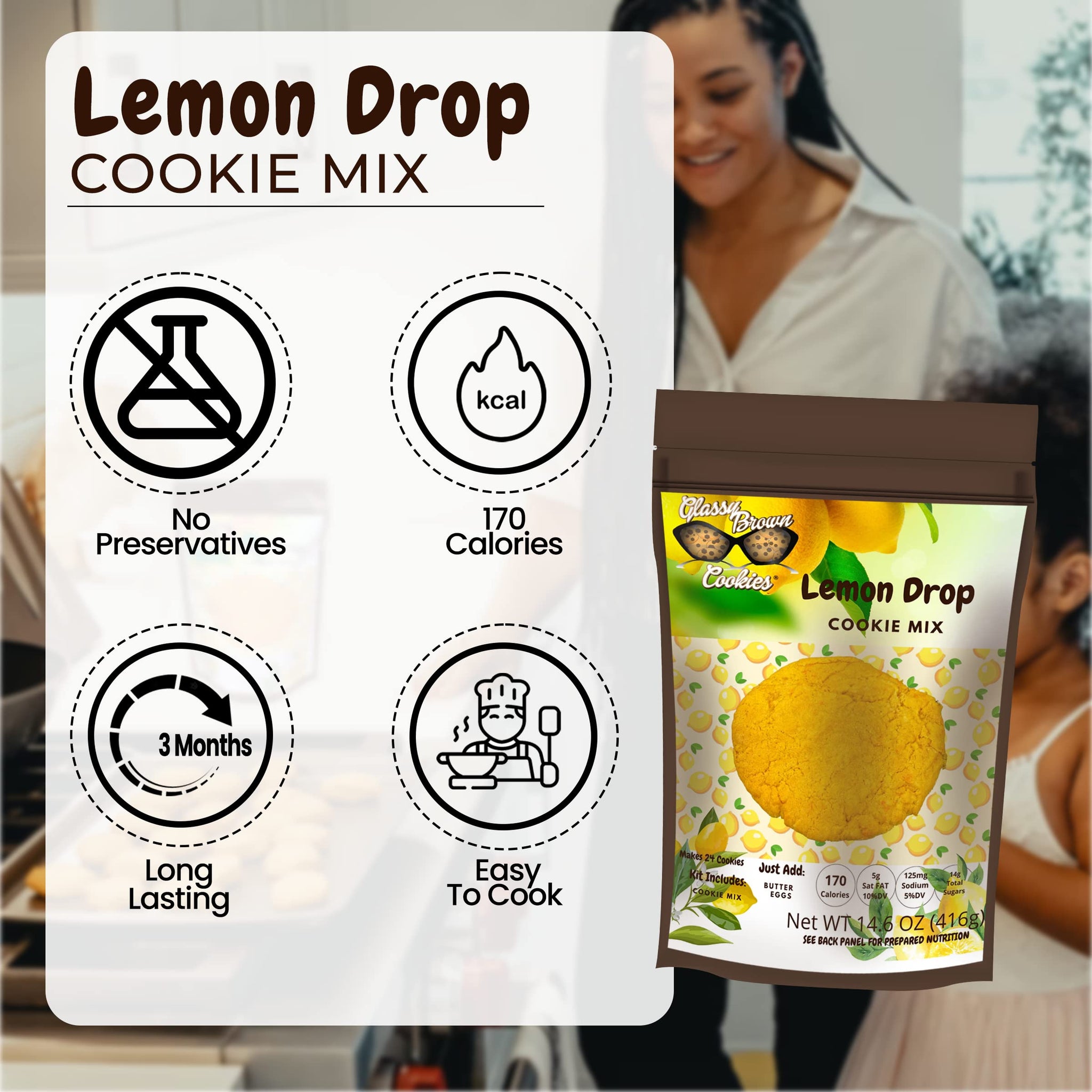 Glassy Brown Cookies-Lemon Drop Cookie Mix | Fresh Lemon Cookies | Protein Cookies | Cookie Butter & Eggs | No Preservatives - Serves 24 Soft Cookies.