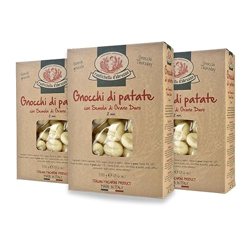 Rustichella d'Abruzzo Potato Gnocchi (Pack of 3), 500g Traditional Italian Dumplings - Soft, Pillowy Texture - Cooks in Just 2 Minutes - Perfect