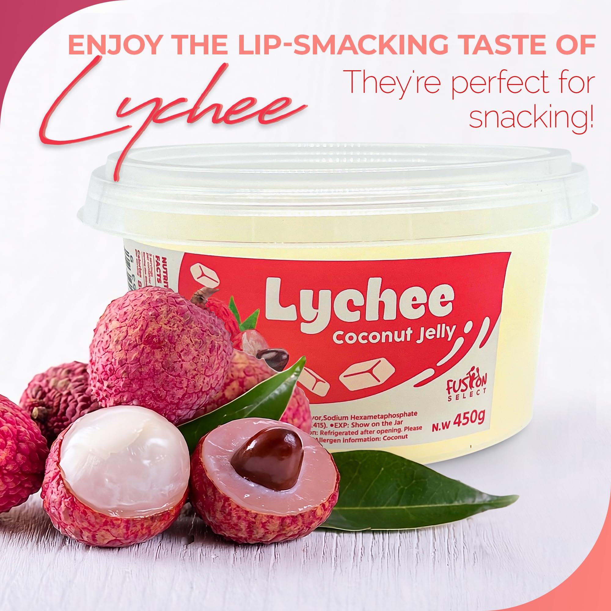 Fusion Select Lychee Jelly Coconut Jelly with Fruit Flavored for Bubble Tea, Yogurt, Ice Cream, Beverage, Fruit Tea, and Snow Fluff, Dessert Toppings