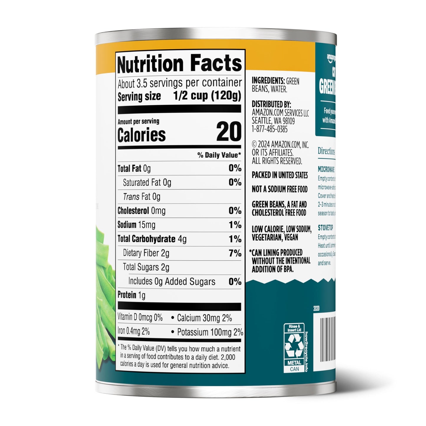Amazon Grocery, Cut Green Beans, No Salt Added, 14.5 Oz (Previously Amazon Fresh, Packaging May Vary)