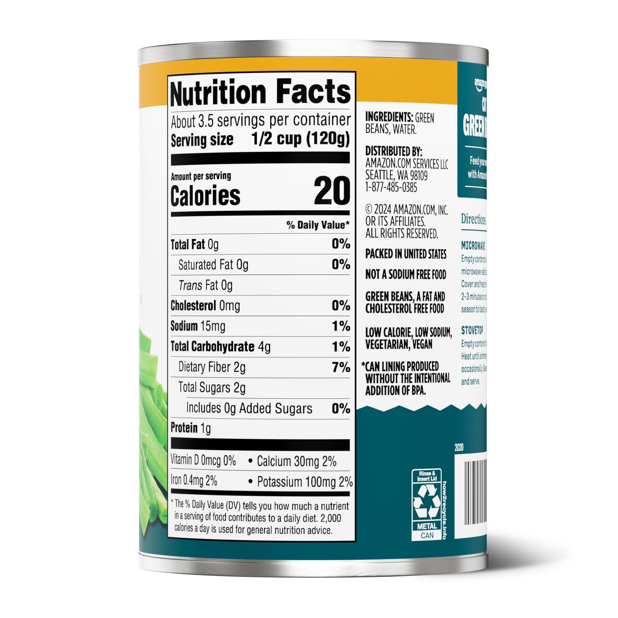 Amazon Grocery, Cut Green Beans, No Salt Added, 14.5 Oz (Previously Amazon Fresh, Packaging May Vary)