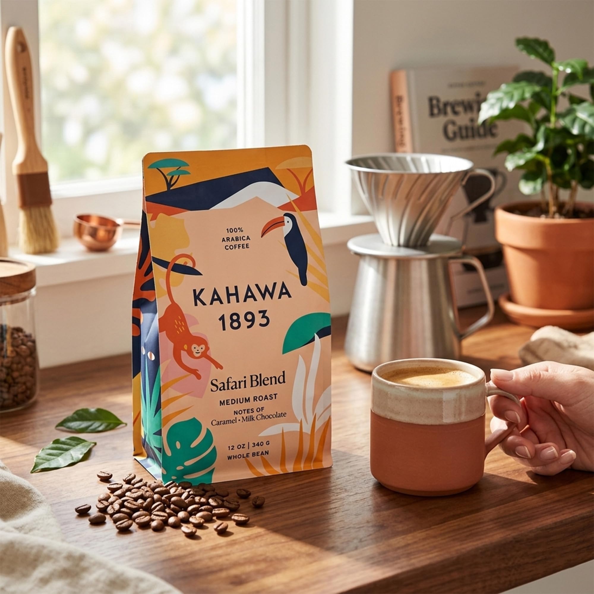 Kahawa 1893 Whole Bean Coffee Medium Roast Safari Blend 12 Oz - As Seen on Shark Tank, High Antioxidants, Naturally Sweet, Organically Grown