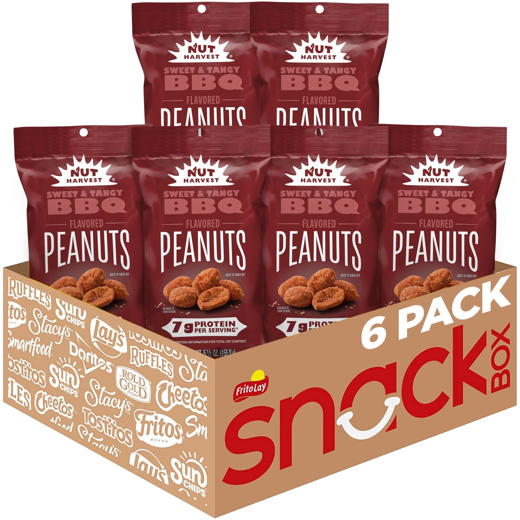 Nut Harvest Flavored Peanuts, Sweet & Tangy BBQ, 5.5 oz Bags, (6 Pack), 7g Protein Per Serving