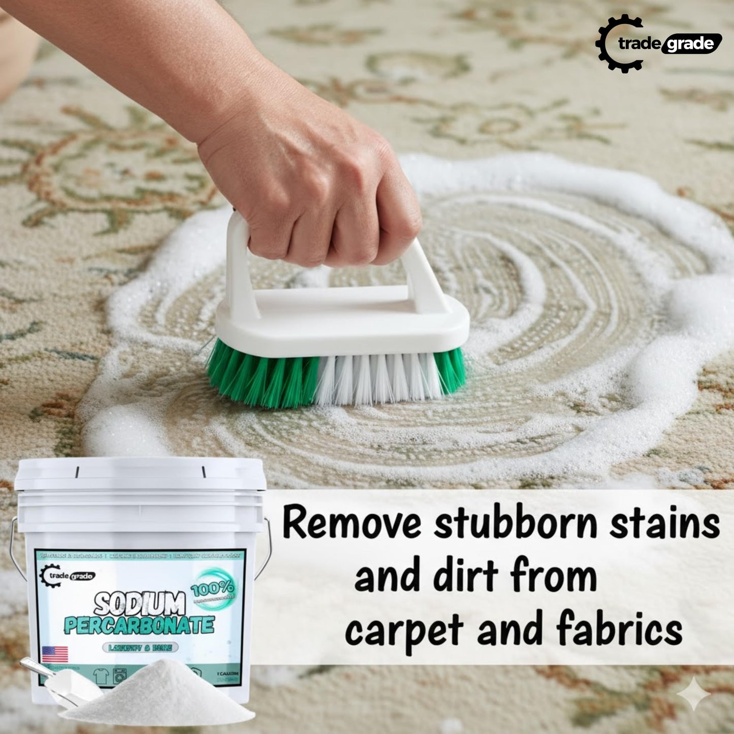 TradeGrade Sodium Percarbonate Powder - Oxygen Bleach Powder for Laundry, Home & Outdoor Cleaning - Unscented Multi-Purpose Cleaner and Stain Remover