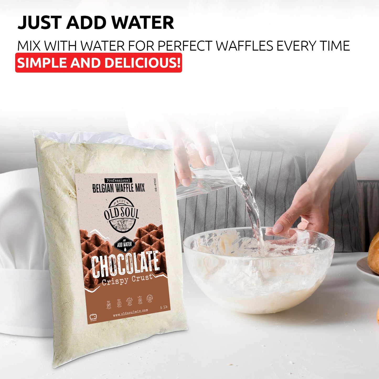 OldSoul Professional Belgian Waffle Mix | 5 Lbs | Crispy | Chocolate Flavour | 28 Waffles (5 Lbs, Traditional)