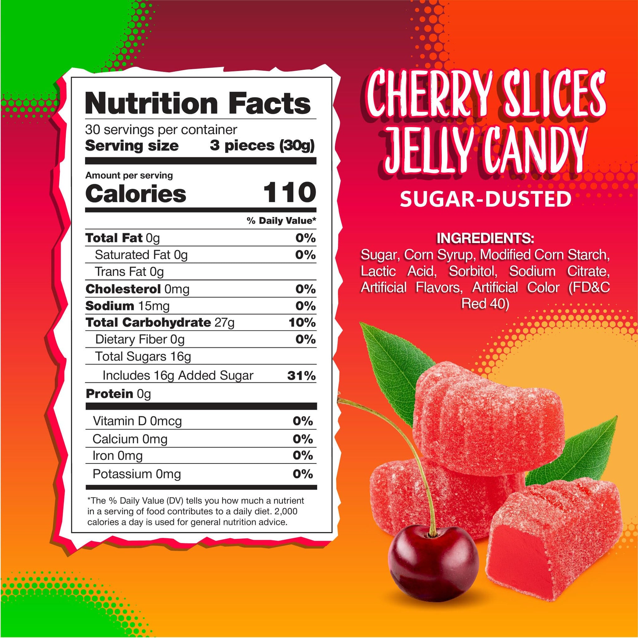 Cherry Slices Jelly Candy | 2 Pound Bag | Soft Sugar Dusted Fruit Slices with Classic Cherry Flavor | Fruit Jellies for Holiday Candy Buffets