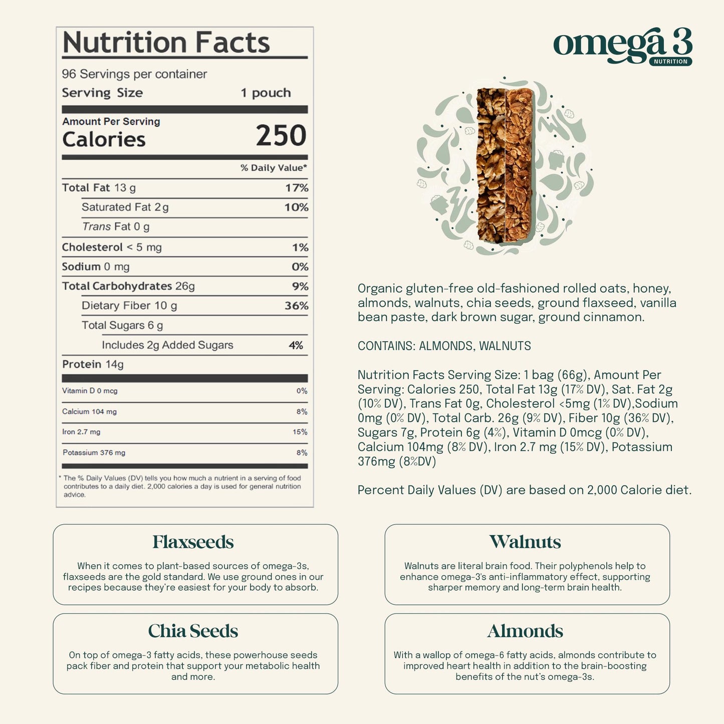Eat Omega 3 Mega O’s Vanilla Bean Cereal Bites - Gluten-Free, Dairy-Free, Plant-Based Protein Snack with Omega-3 & Omega-6, Low Sugar, Peanut-Free