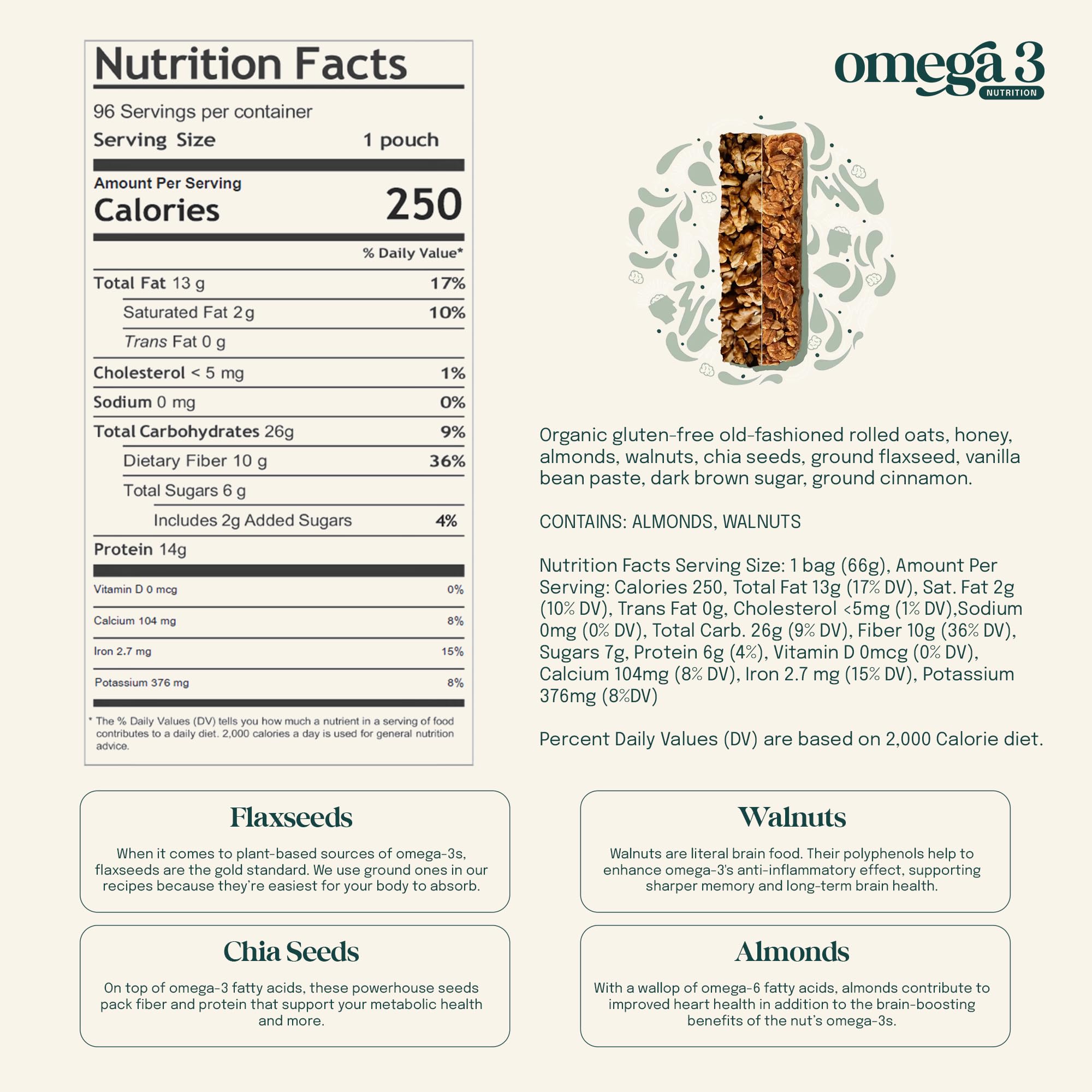 Eat Omega 3 Mega O’s Vanilla Bean Cereal Bites - Gluten-Free, Dairy-Free, Plant-Based Protein Snack with Omega-3 & Omega-6, Low Sugar, Peanut-Free