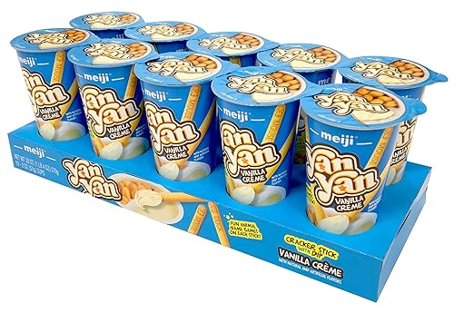 MEIJI Yan Yan Dipping Sticks, Vanilla Crème - 2 oz, Pack of 10 - Cracker Sticks with Fun Animals Phrases