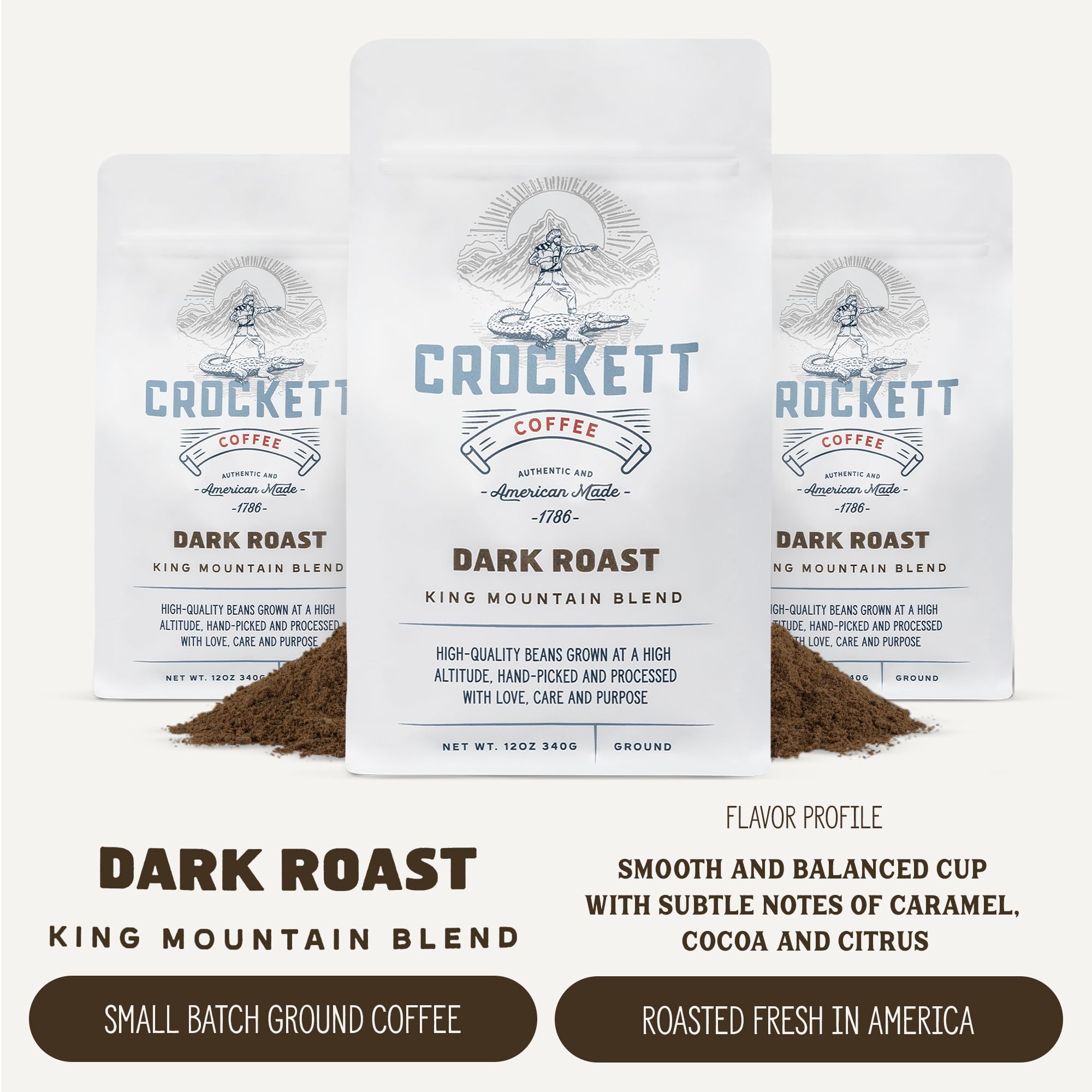 Crockett Dark Roast Ground Coffee - Bold Dark Roast Ground Coffee with Full-Bodied Flavor, Smooth Finish & No Bitterness - Perfect for Rich, Gritty