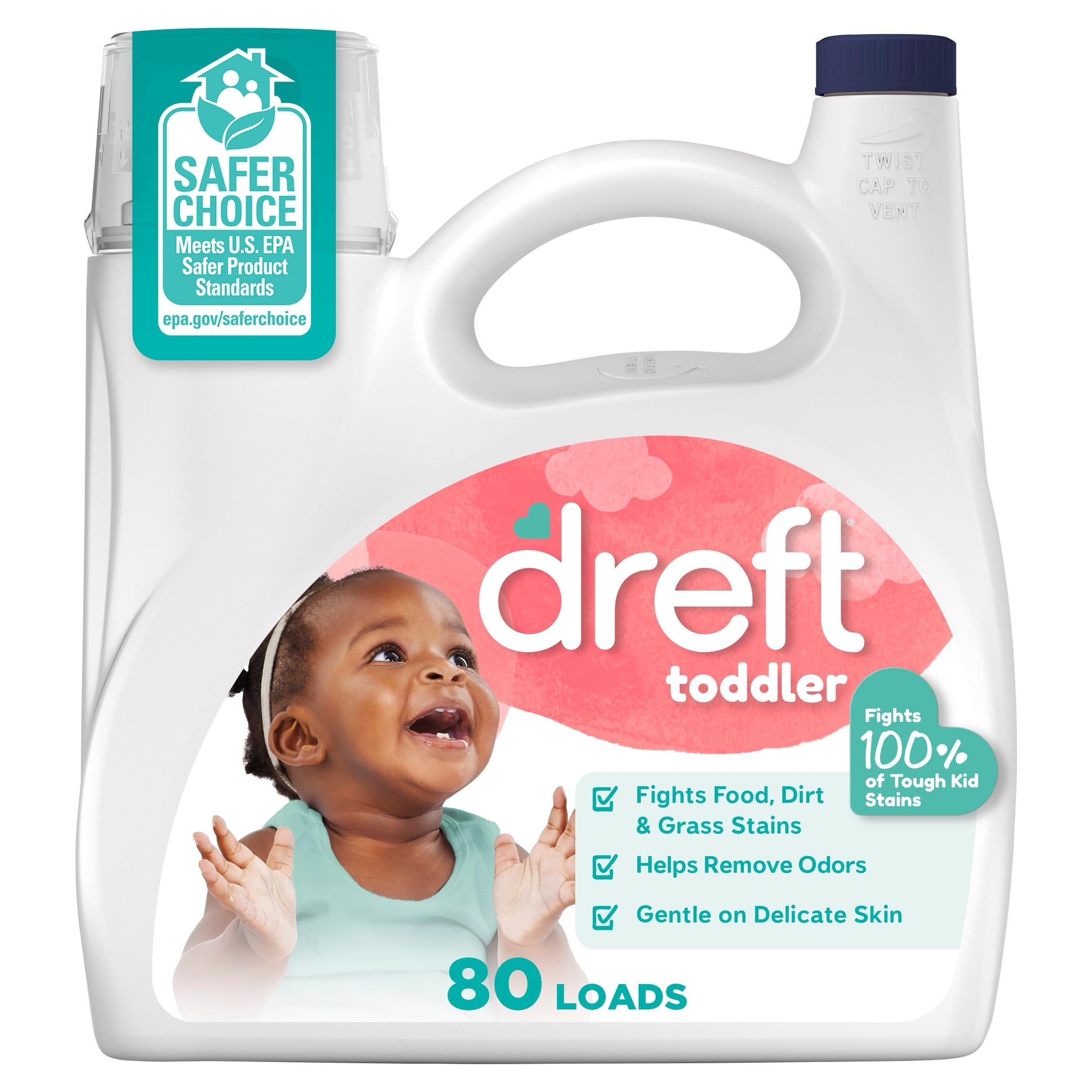 Dreft Toddler Liquid Laundry Detergent, Fights Stains, Removes Odors, 80 loads, 105 fl oz