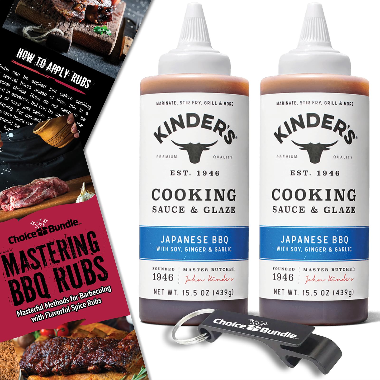 Kinder’s Japanese BBQ Cooking Sauce & Glaze 2 Pk (31 oz) - with Soy, Ginger & Garlic to Marinate, Stir-Fry Grill + Barbecue Guide & Bottle Opener (4