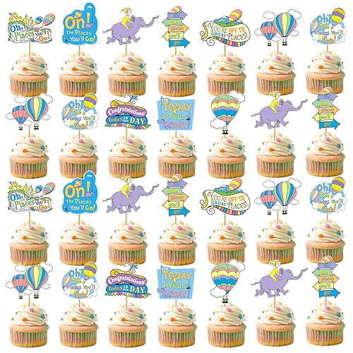 40Pcs Oh The Places You Go Decorations Oh The Places You Go Cupcake Topper Kindergarten Graduation Cupcake Decorations Graduation Decorations for Baby