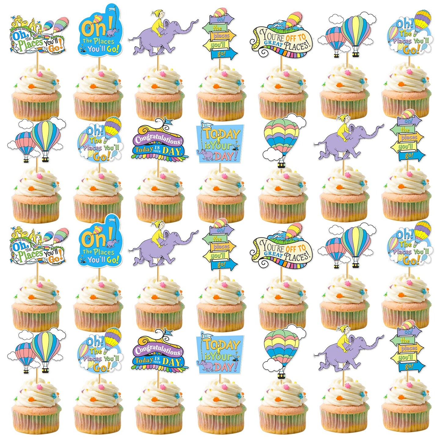 40Pcs Oh The Places You Go Decorations Oh The Places You Go Cupcake Topper Kindergarten Graduation Cupcake Decorations Graduation Decorations for Baby