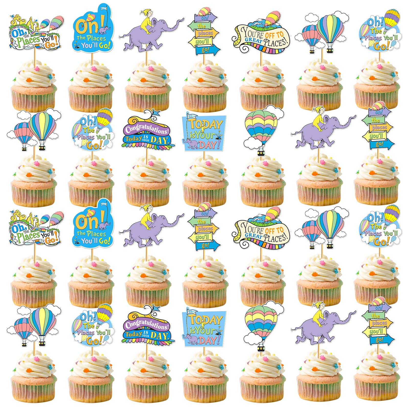 40Pcs Oh The Places You Go Decorations Oh The Places You Go Cupcake Topper Kindergarten Graduation Cupcake Decorations Graduation Decorations for Baby