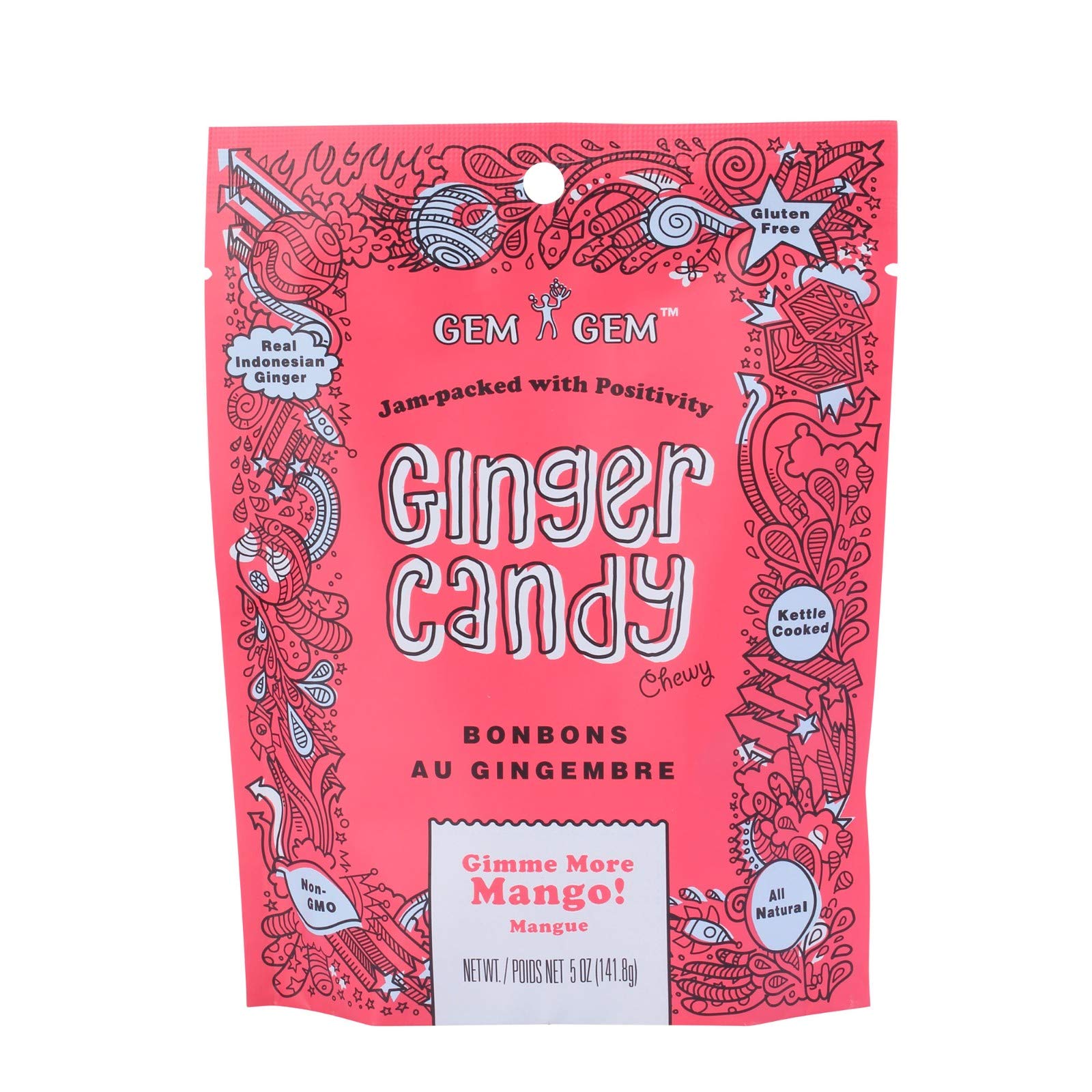 Gem Gem Ginger Candy Chewy Ginger Chews (Mango, 5.0 oz, Pack of 3)