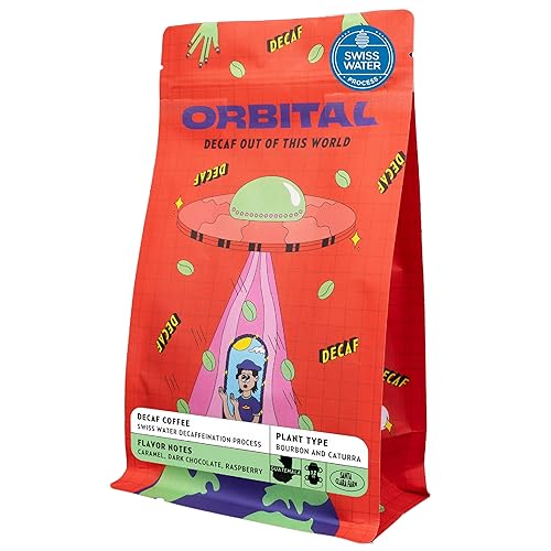 Orbital Cozy Space Decaf Coffee - Medium Roast Whole Bean, Swiss Water Process, Single Origin Guatemala - Smooth, Non-Bitter, Low Acid, Clean