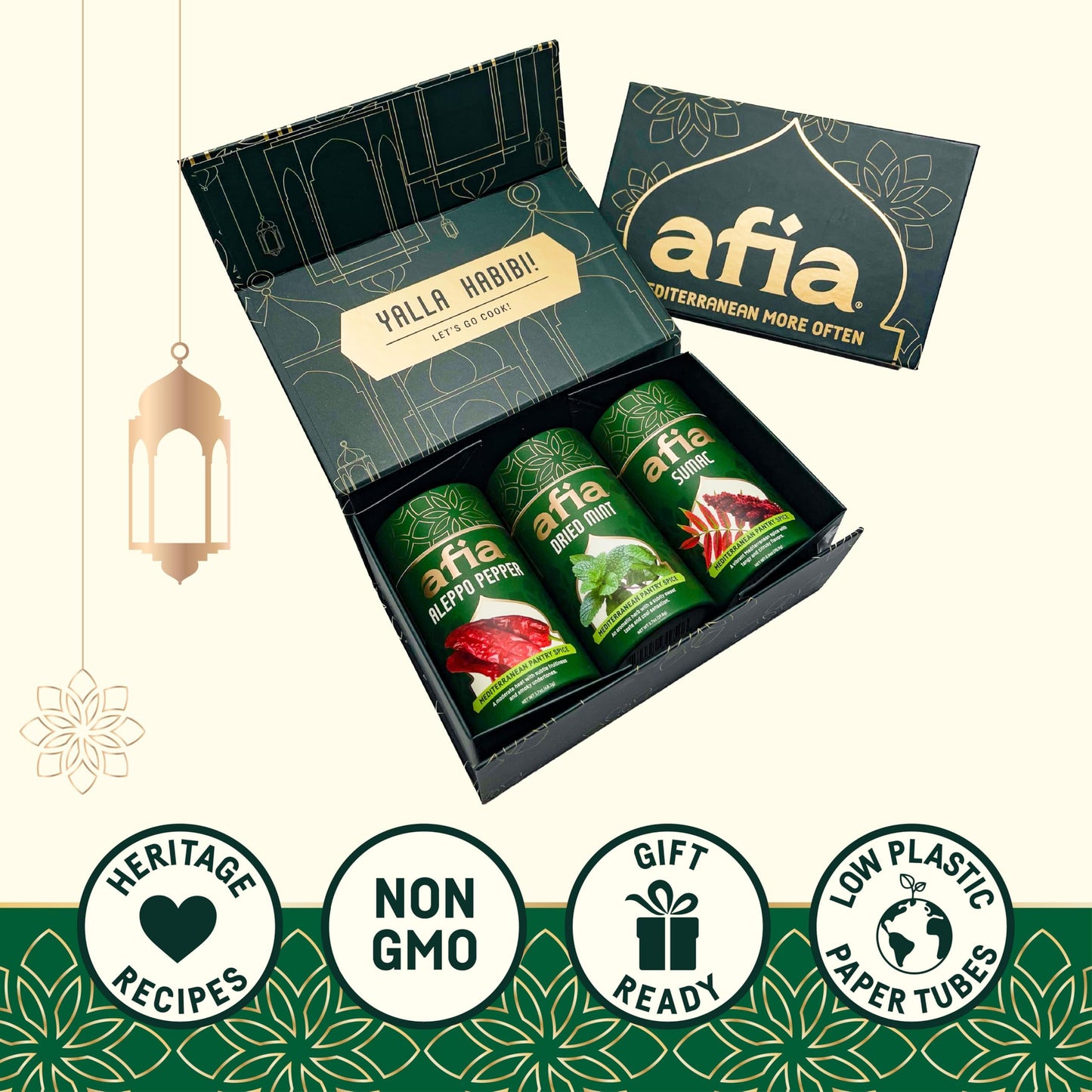 Afia Mediterranean Pantry Spices Gift Set | Aleppo Pepper, Dried Mint & Sumac | Seasoning Set for Steak, Chicken, Vegetables & BBQ Rub (Pack of 3)