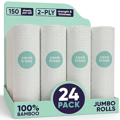 Save Trees Bamboo Paper Towels 24pk - 3600 Sheets Rolls Ultra Absorbent & Durable Eco-Friendly Paper Towels -FSC-Certified, Vegan