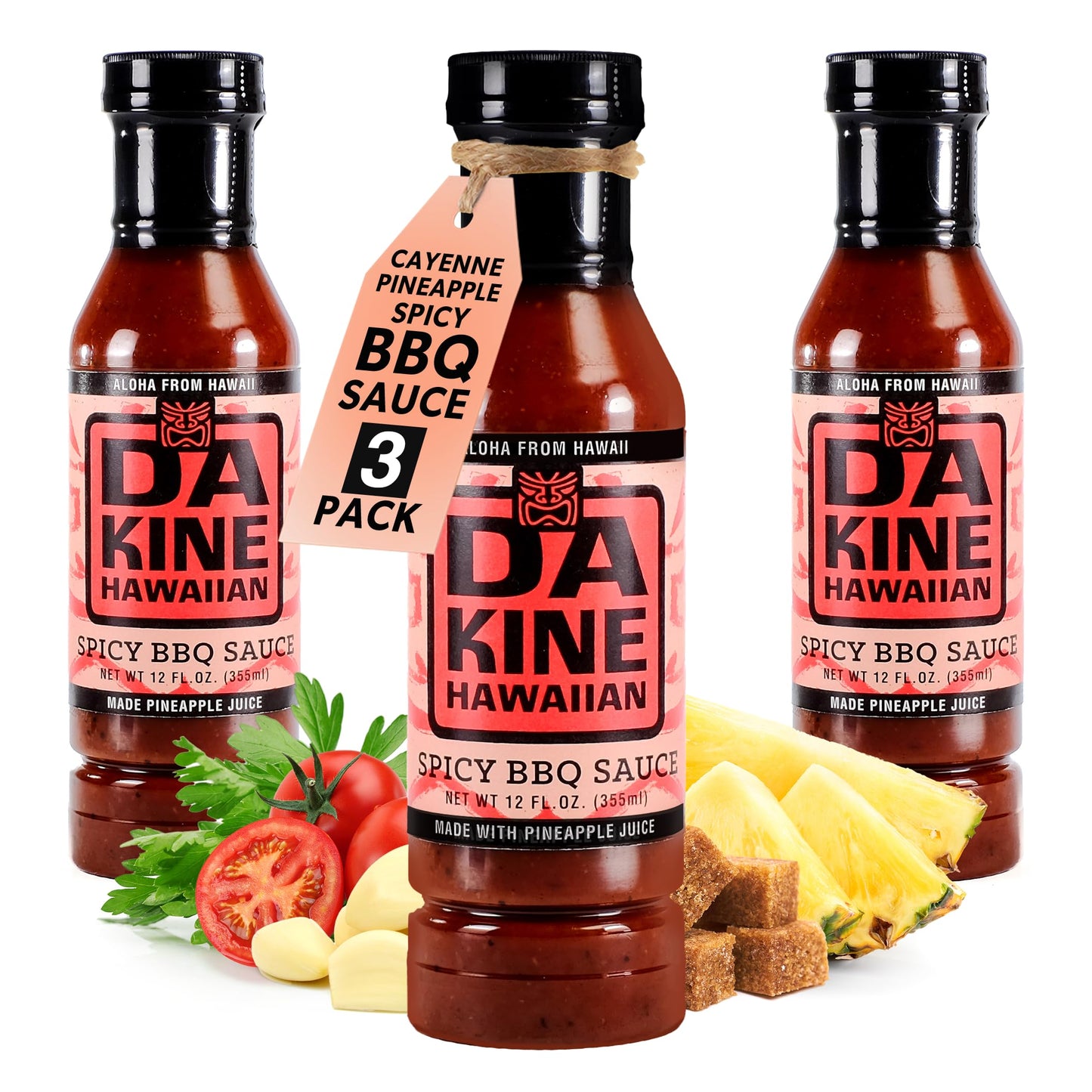 Da Kine Hawaiian Spicy BBQ Sauce - Sweet & Tangy Island Flavor - Made with Pineapple Juice - Gourmet Barbecue Sauce for Grilling, Marinades, Dipping
