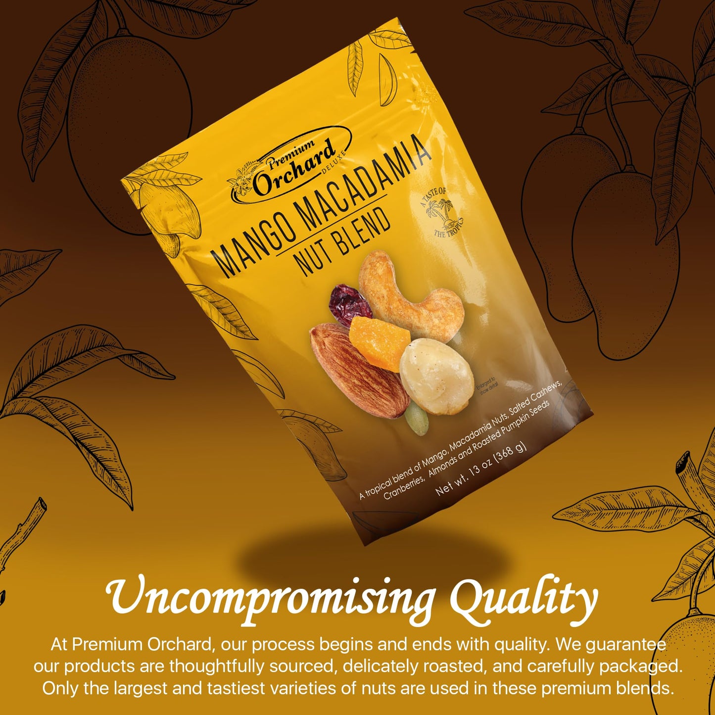 Premium Orchard Deluxe Mango Mania | Macadamia Nut Blend | Tropical Trail Mix | Gluten Free Fruit and Nut Mix | Healthy Snacks For the Whole Family