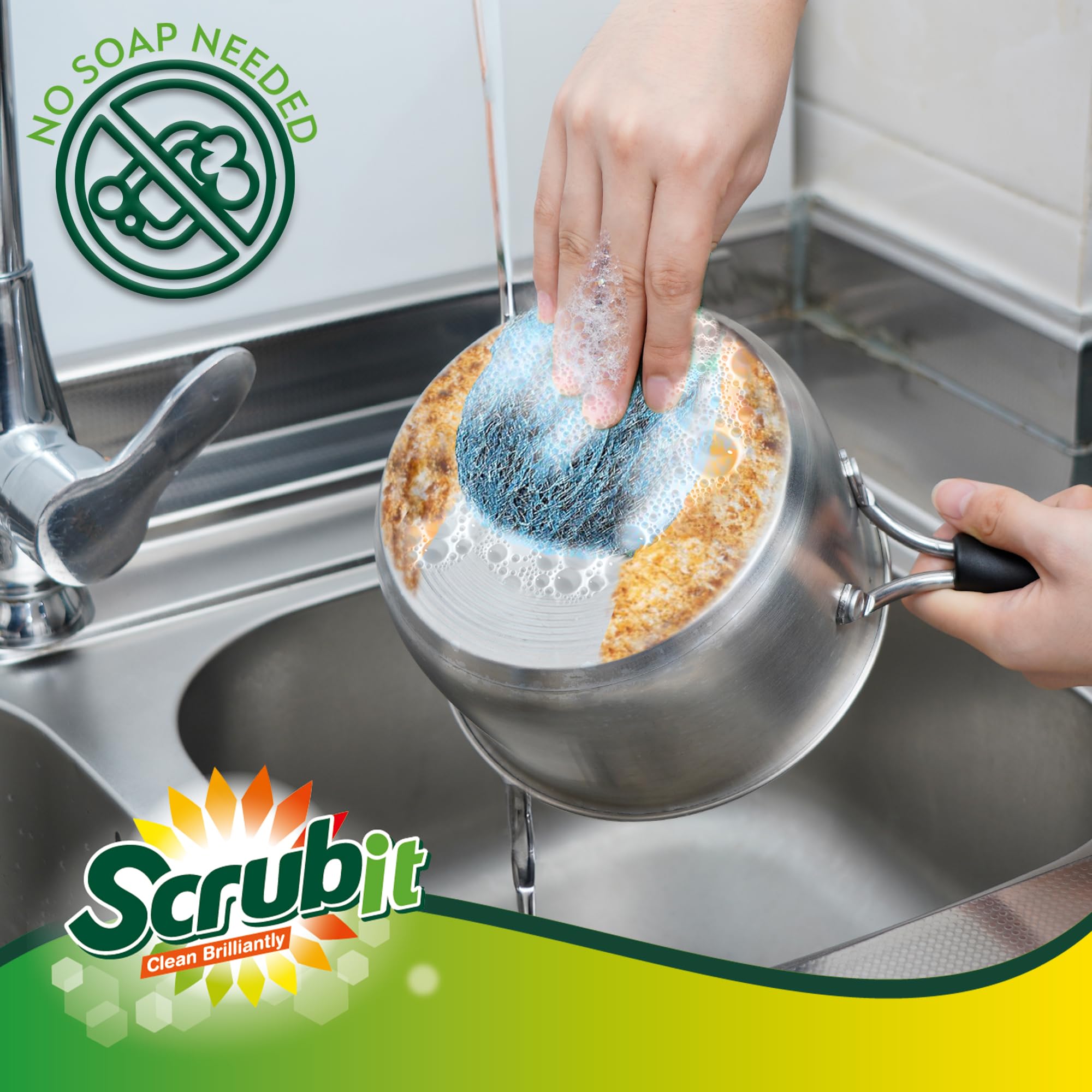 SCRUBIT 20 PK Steel Wool Soap Pads - [Updated Not-Kosher!] - Metal Scouring Cleaning Pads for Dishes, Pots and Ovens - Pre-Soaped scrubbing Pads