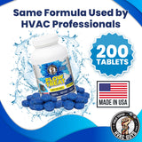 HVAC GUYS - Flow Treat Tabs - 200 Tablets | AC Drain Line Cleaner | Prevents Odors, Keeps HVAC Drain Pan Clean, Prevents Overflow | One Tablet Lasts