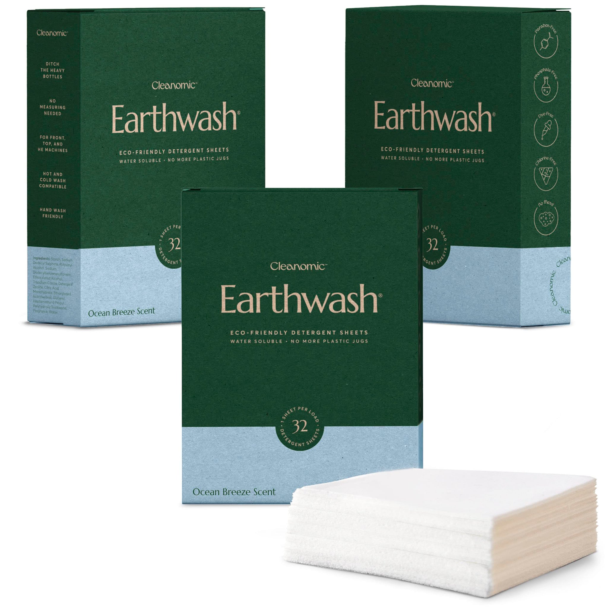 CLEANOMIC Laundry Detergent Sheets (Up To 192 Loads) 96 Ocean Breeze Sustainable Sanitizer Strips - Ideal for Travel & Home Liquidless Laundry by
