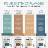 Florida Pure Sea Salt Gift Set - 4 Flavors Bundle with Garlic, Rosemary, Maple Bacon & Pure | Hand-Harvested, Mineral-Rich, All-Natural - Flaky Sea