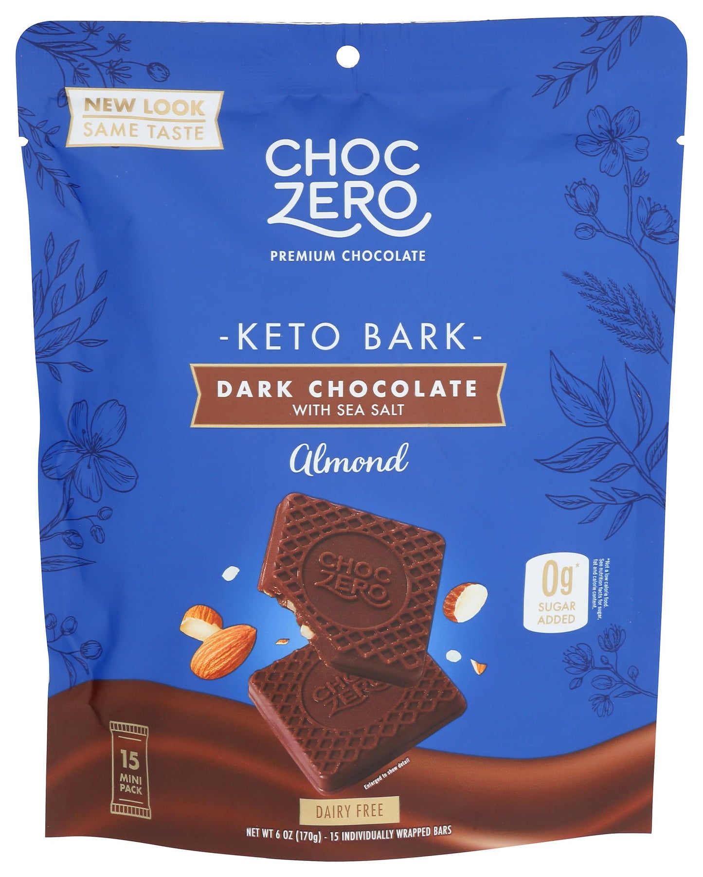 ChocZero Dark Chocolate with Almonds Sea Salt Keto Bark, 6 Ounce (Pack of 1)