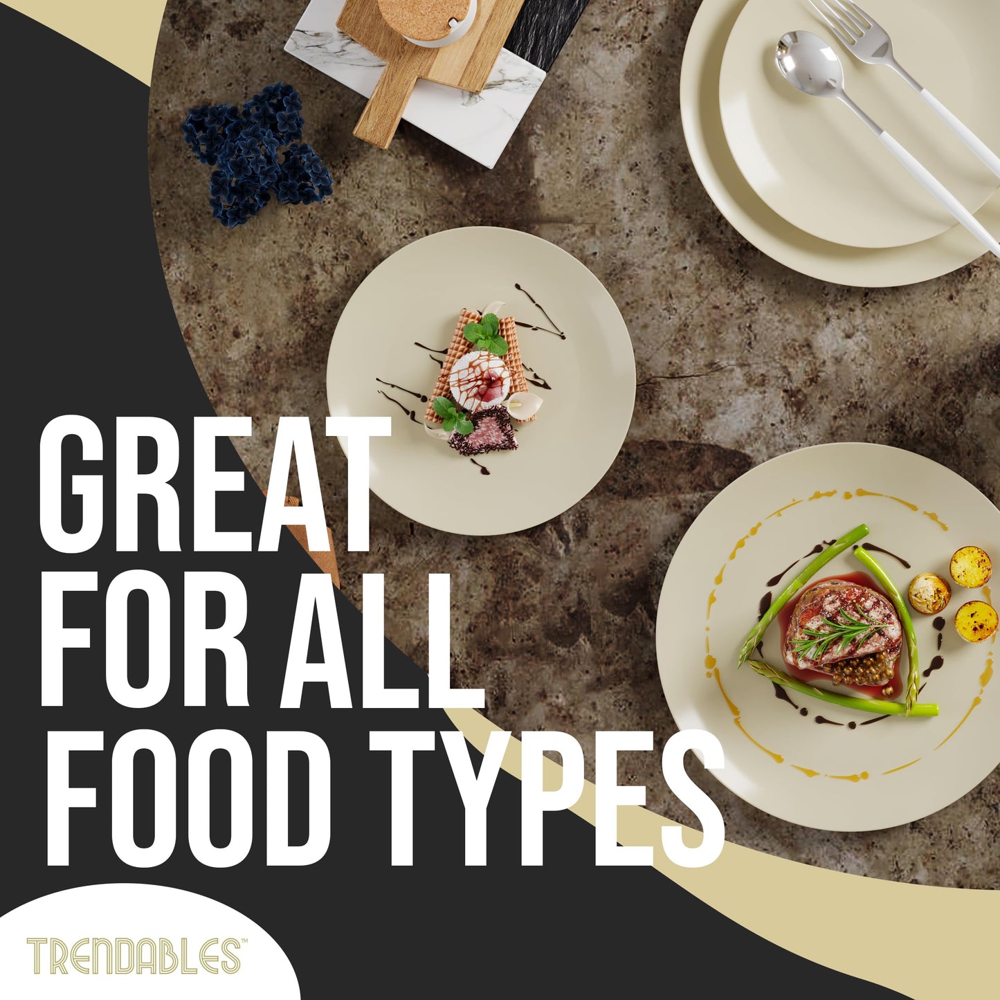Trendables 80-piece Dinnerware Sets Disposable Plates Set For 40 Guests, Includes 40 X 8 Dessert Plates & 40 X 10 Beige Dinner Plates. Plastic Plates