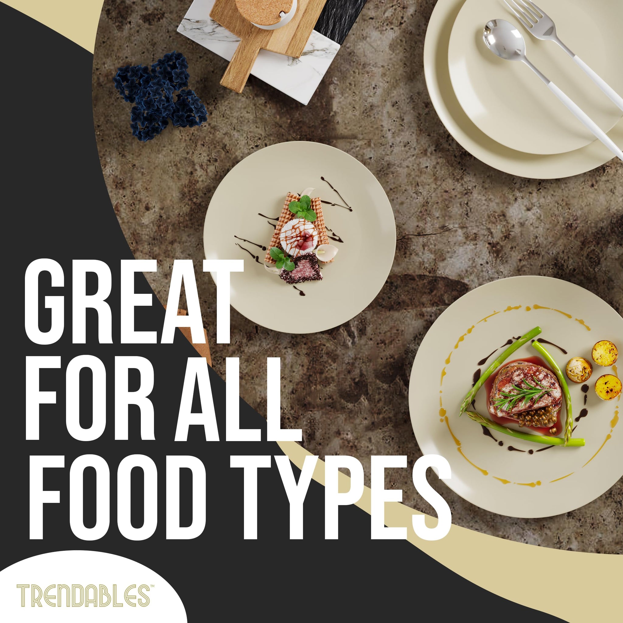 Trendables 80-piece Dinnerware Sets Disposable Plates Set For 40 Guests, Includes 40 X 8 Dessert Plates & 40 X 10 Beige Dinner Plates. Plastic Plates