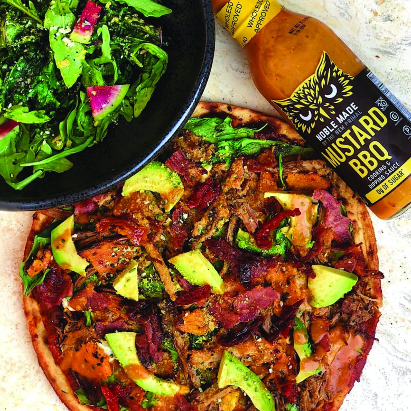 Noble Made by The New Primal, Mustard BBQ Sauce, Whole30 Approved, Paleo, Gluten Free, Keto, Low Carb, Low Calorie, Dairy and Soy Free, Glass Bottle